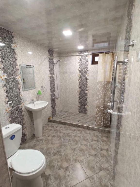 a bathroom with a shower and a toilet and a sink at Dav Home in Vanadzor