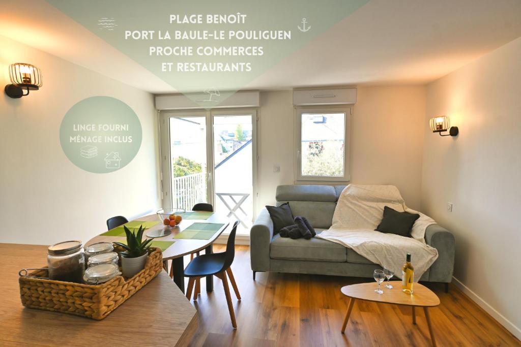 Χώρος καθιστικού στο L'Escapade Bauloise - Cozy - Benoît Beach - Port