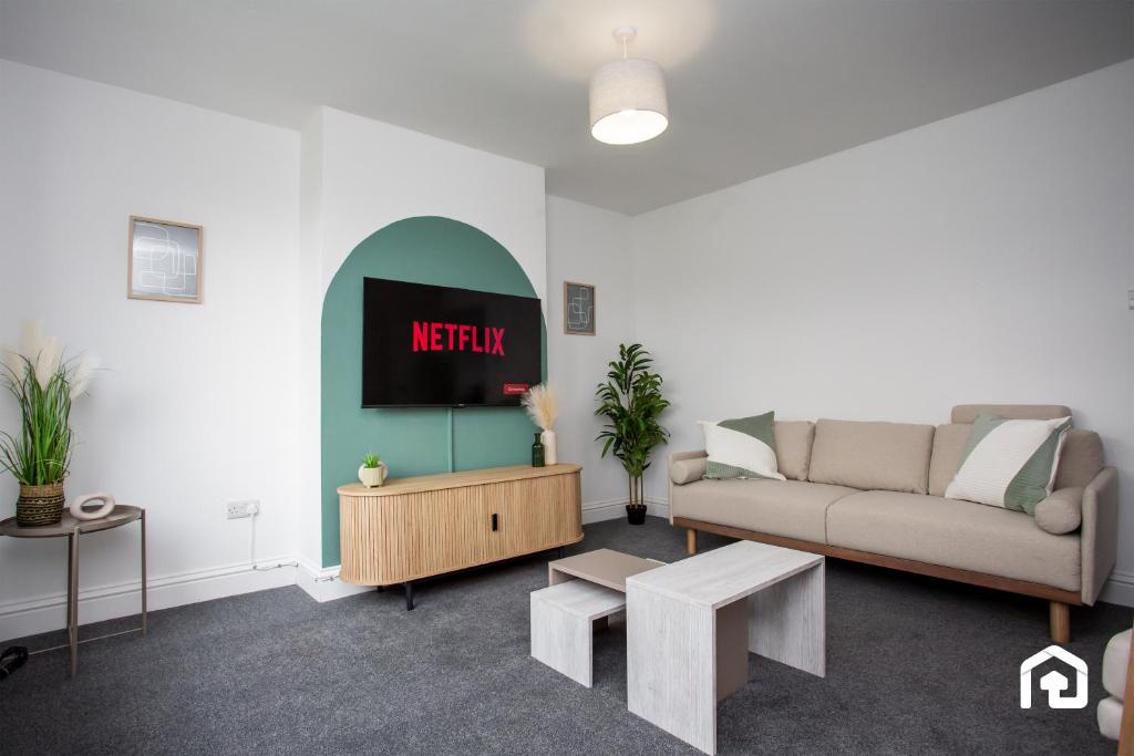 Posezení v ubytování The Lampton - Modern - Gibside - Smart Tv - Wifi