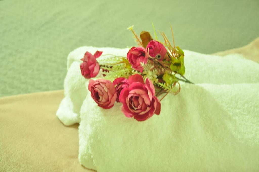 a bouquet of red roses sitting on a towel at Unbeatable location in Medellín in Medellín