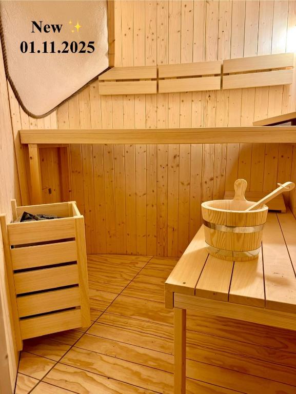 a room with a sauna with a bowl on a table at Casetta Zoe - Private Sauna in Margone