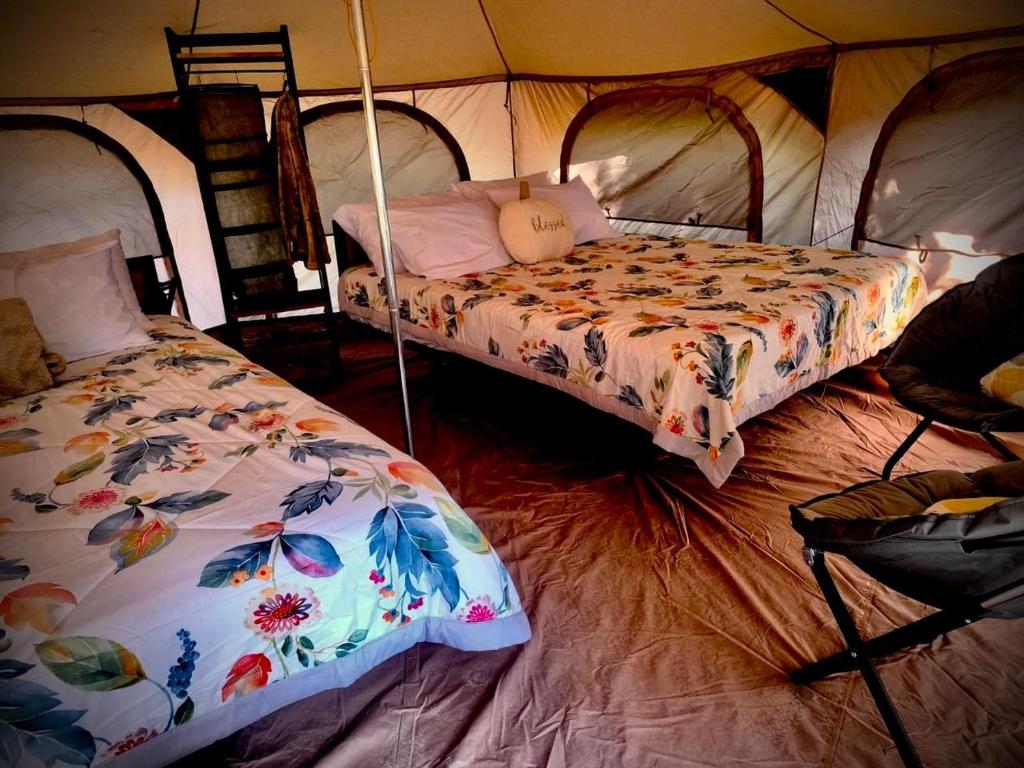 a bedroom with two beds in a tent at Sloth Glamping & Villas Fortuna in San Francisco