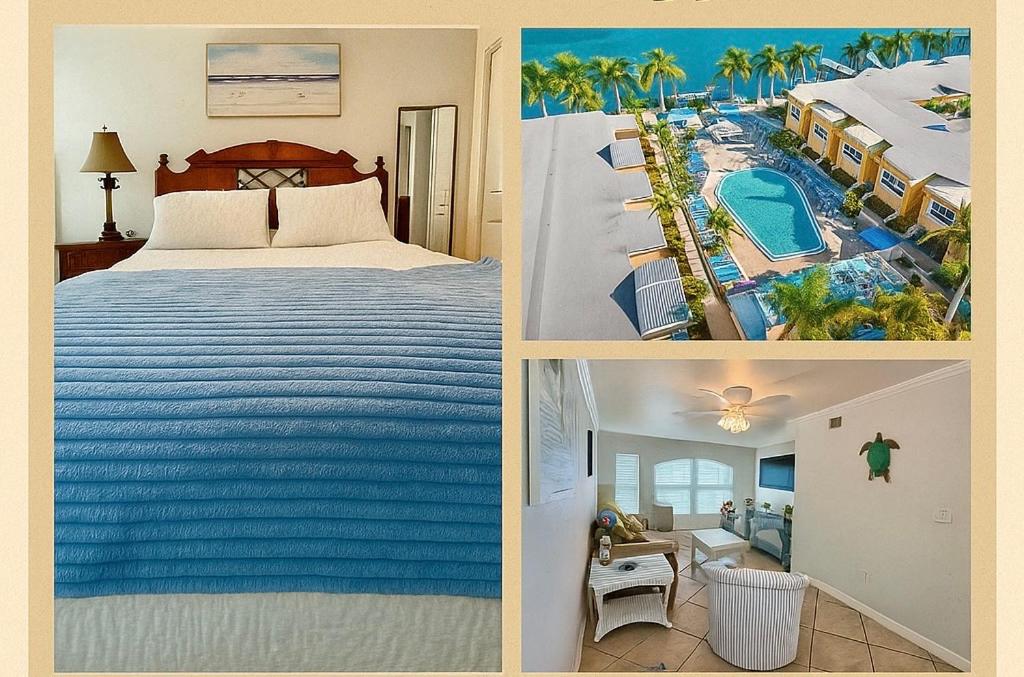 Ένα ή περισσότερα κρεβάτια σε δωμάτιο στο Barefoot Beach Resort in Indian Shores Minutes from Clearwater Beach