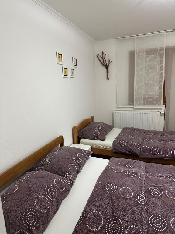 two beds in a small room with two bedsskirts at Ice Queen Vlasic in Šišava