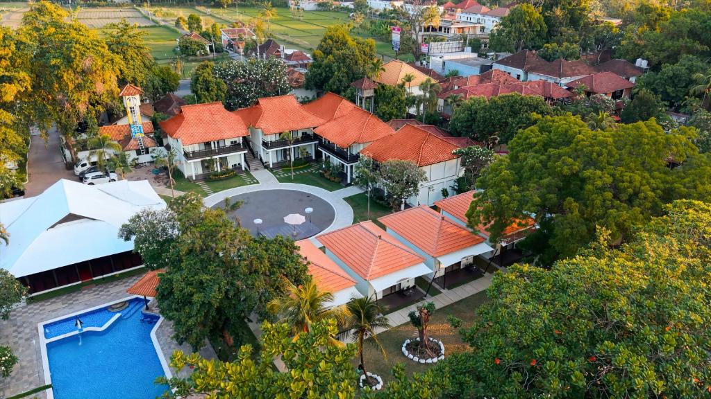 an overhead view of a building with orange roofs at K's Beach Resort in Lovina