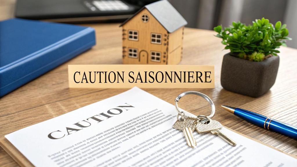 een tafel met een huis en sleutels op een contract bij Patio Arena, appartement 2 étoiles, terrasse, parking, wifi, entrée et sortie autonomes, local vélos in Bayonne