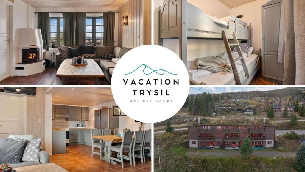 een collage van foto's van een woonkamer en een keuken bij Trysilfjell 752E by Vacation Trysil in Trysil