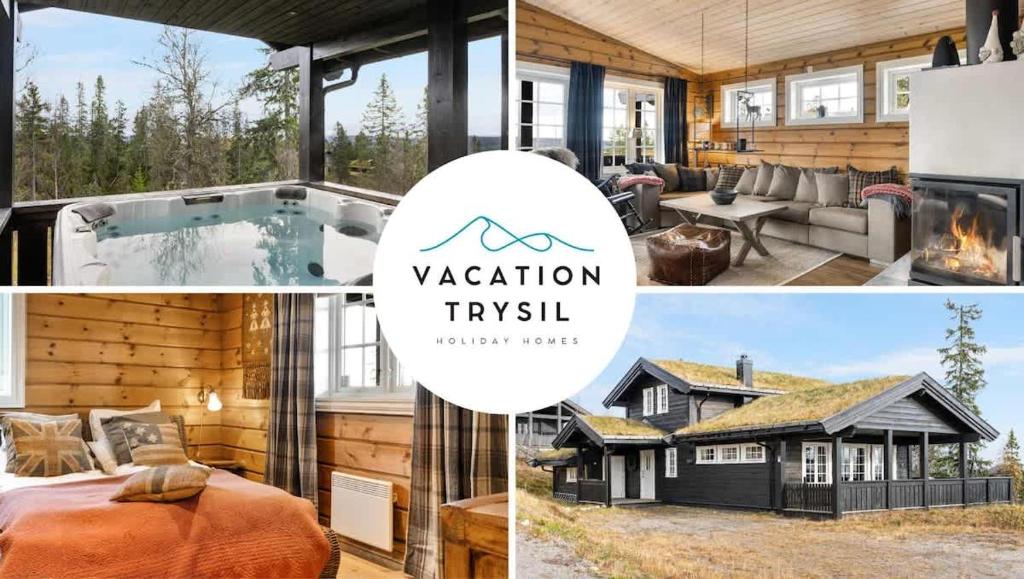 eine Collage mit Bildern eines Hauses mit Pool in der Unterkunft Viksetra 922 by Vacation Trysil in Trysil