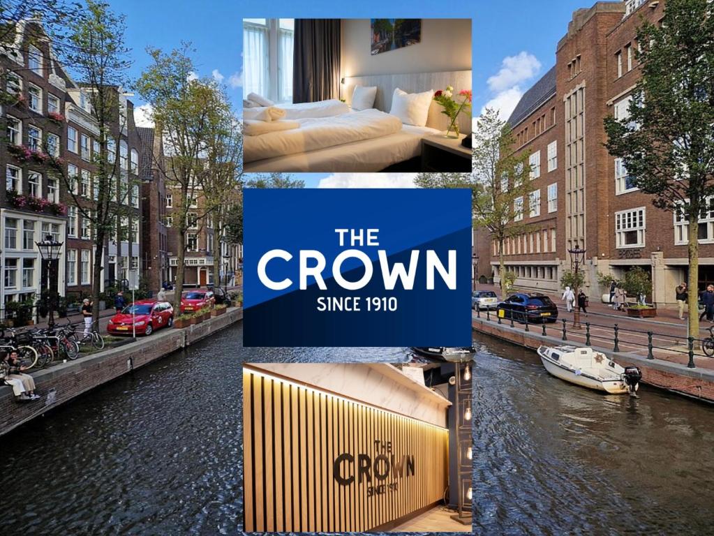 un collage de fotos de un canal con un hotel en The Crown Hotel, en Ámsterdam