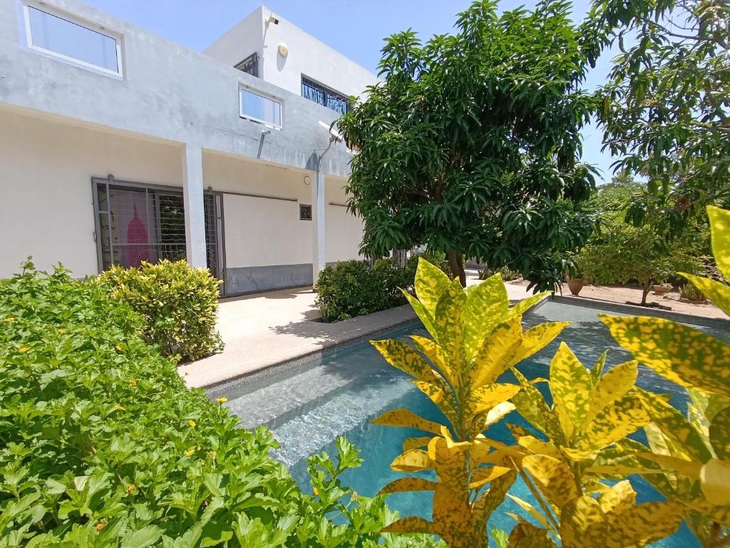 a house with a swimming pool in front of it at Guorgui's bed in Ndangane