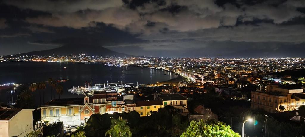 a view of a city at night at Garden view Rooftop in Castellammare di Stabia