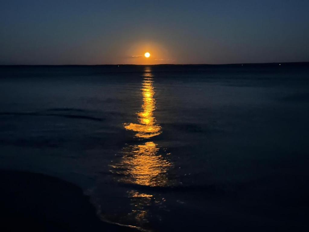 a sunset over the ocean with the sun in the distance at Serene Getaway in Callala Beach