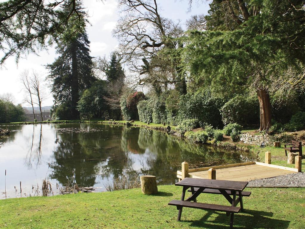 Saint CleerにあるTrebah - B5623の池前のピクニックテーブル