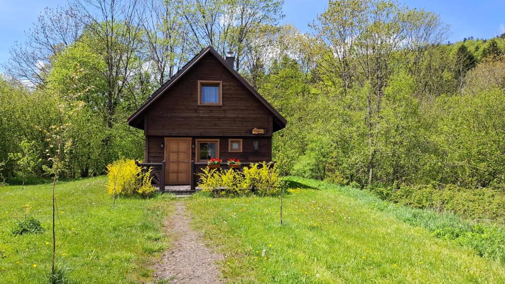 チスナにあるMagiczne Bieszczady - Krzywe 24の畑の真ん中にある小さな家