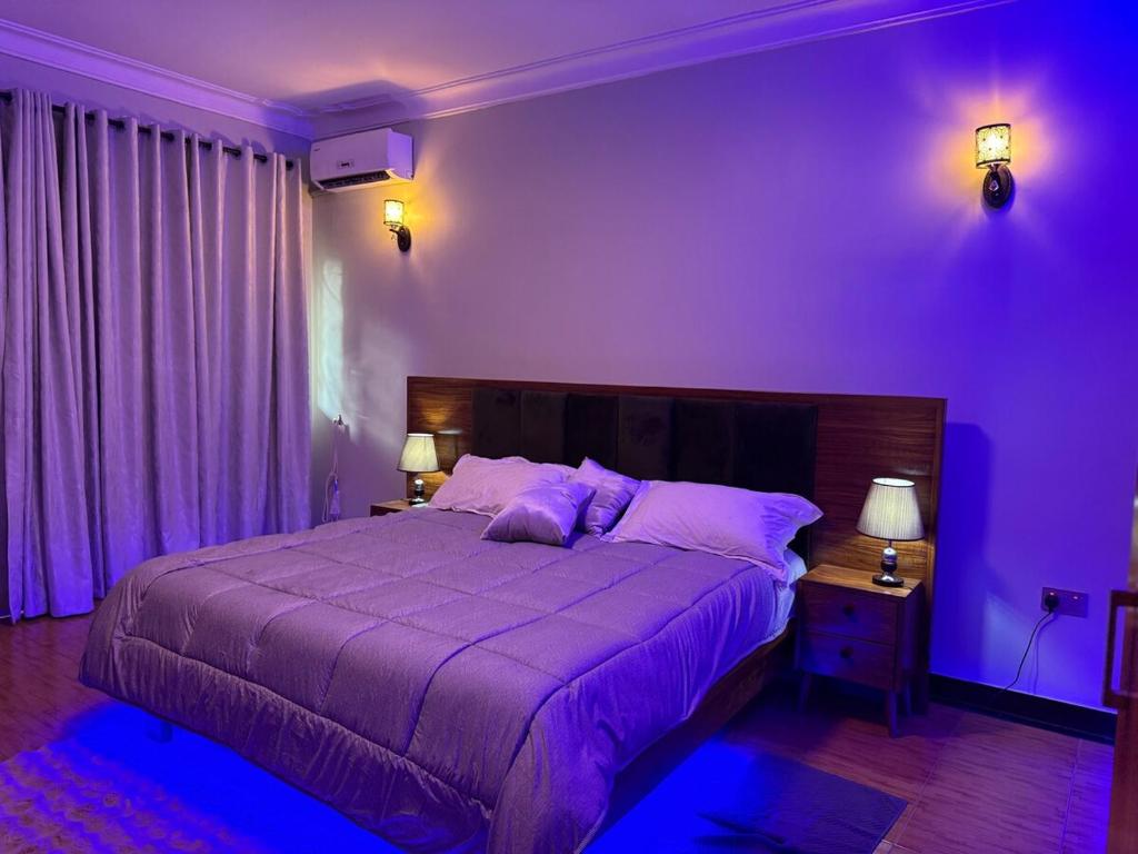 Postel nebo postele na pokoji v ubytování Serene Modern Escape in Kampala, Ntinda