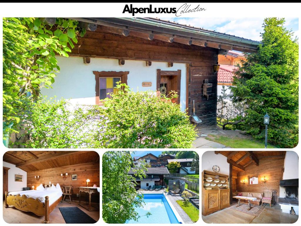 un collage de fotos con una casa y una piscina en NINA's Chalet - AlpenLuxus Collection, en Reith im Alpbachtal