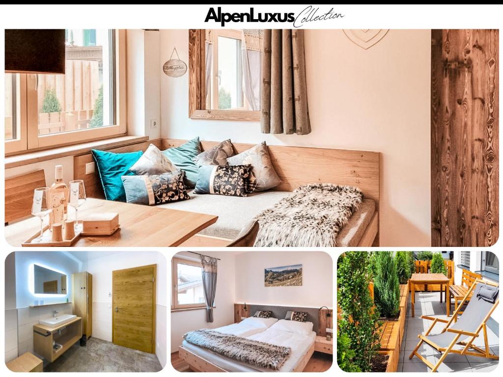 a collage of pictures of a living room at VERONIKAS Relax & Family Suite - AlpenLuxus Collection in Fügen