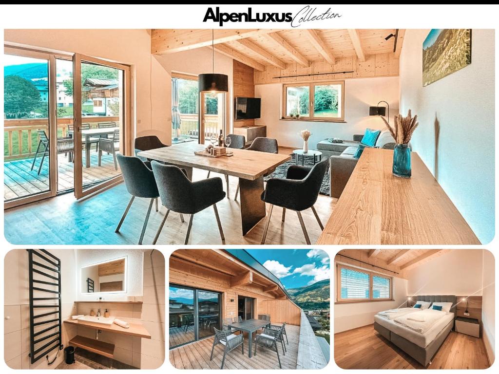 a collage of pictures of a living room and dining room at ZILLERHEART - AlpenLuxus Collection in Fügen