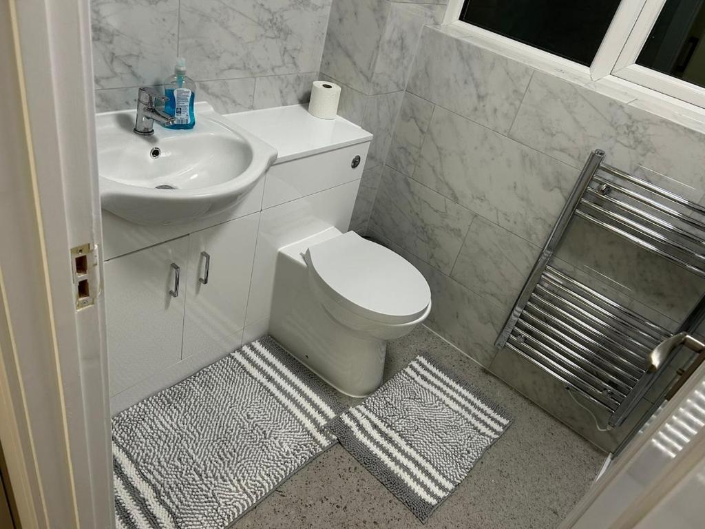 ein Badezimmer mit Toilette und Waschbecken in der Unterkunft Luxury apartment in Guildford in Guildford