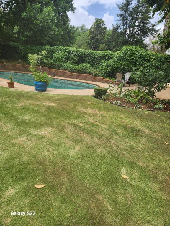 Moya Guesthouse في جوهانسبرغ: حمام سباحة في ساحة مع حديقة