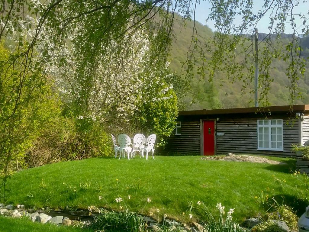 a group of zebras standing in front of a cabin at Field House Lodge in Borrowdale Valley