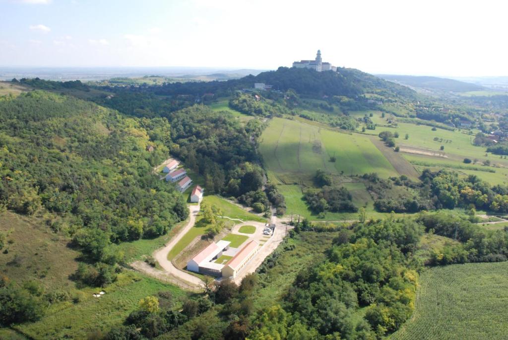 an aerial view of a house on a hill at Szent Jakab Vendégház in Pannonhalma