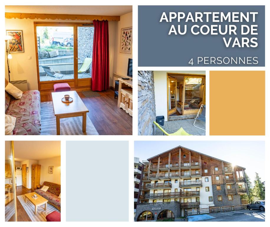 a collage of four pictures of a apartment au centre de years at Bel Appartement lumineux au coeur de la station de Vars in Vars