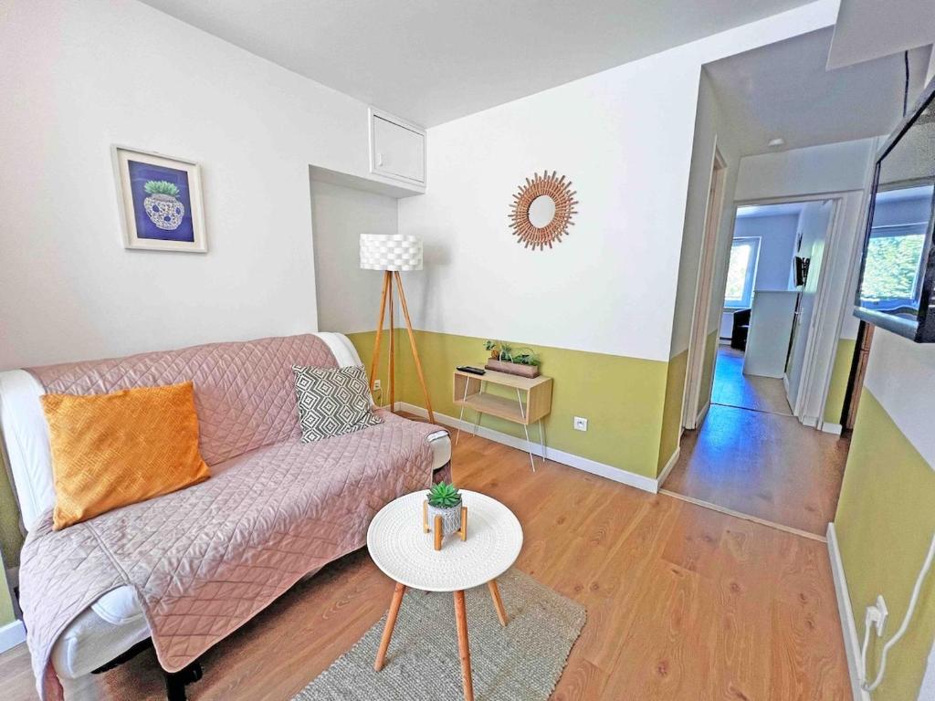 a living room with a couch and a table at Cosy appartement, Nancy center in Nancy