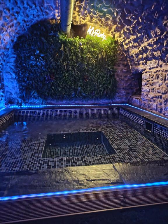a swimming pool at night with blue lights at Loft Spa Prestige in Villampuy