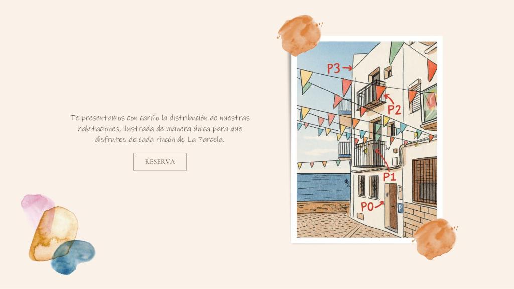 página de un libro con un dibujo de un edificio en La Parcela, en Peñíscola