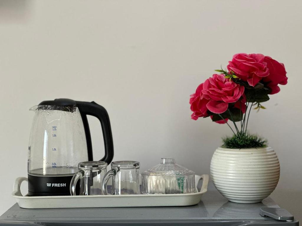 Příslušenství pro přípravu čaje a kávy v ubytování Silent Majesty Pyramids View INN