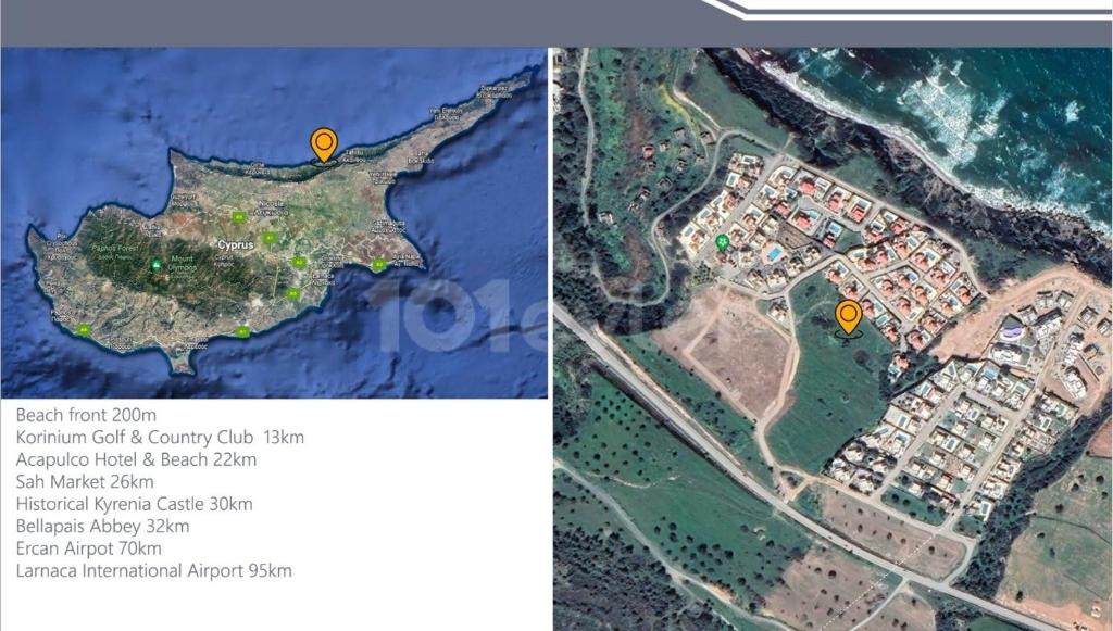 Un mapa de la ciudad de Corpus Chiota con chinchetas amarillas. en Poseidon North Ciprus, Tatlisu, 