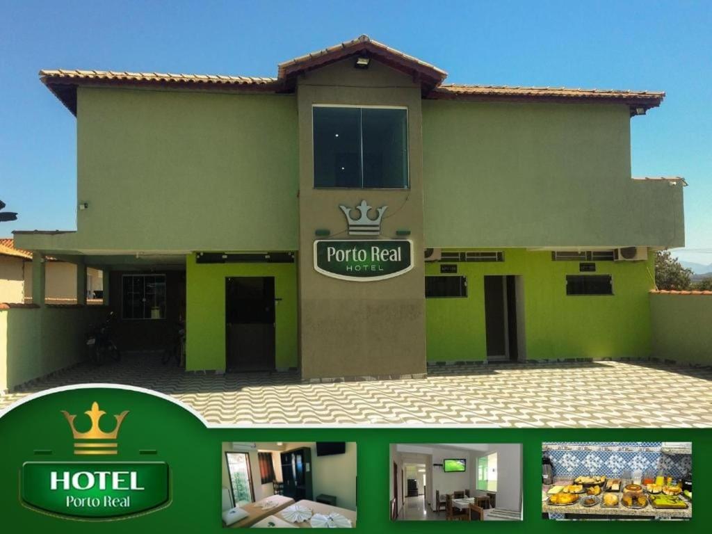 a house with a hotel sign in front of it at Hotel Porto Real in Pôrto Real