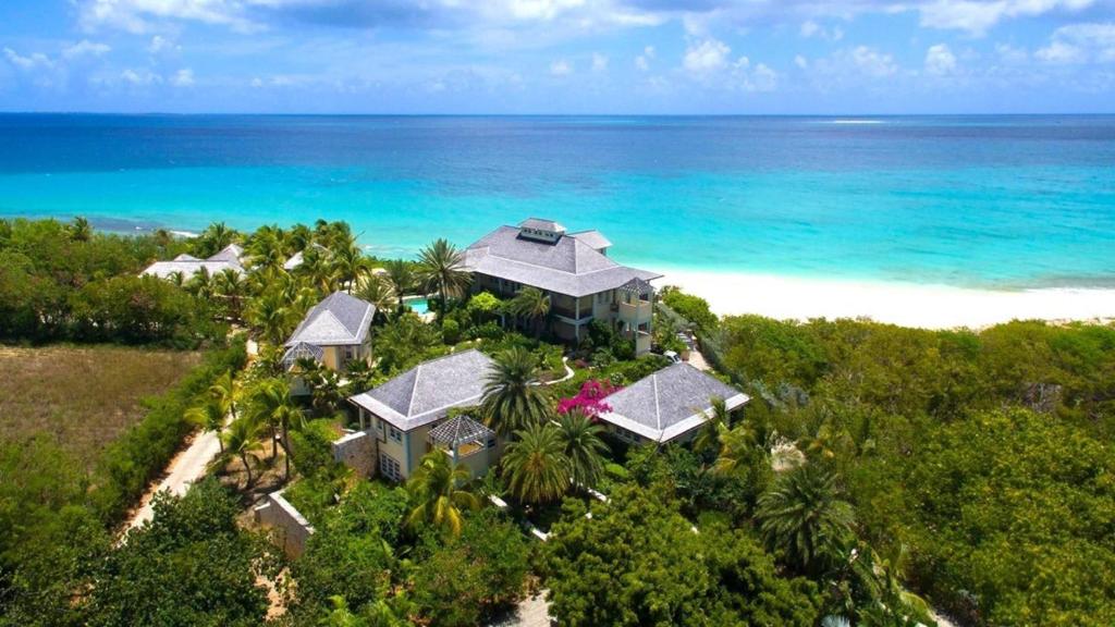 an aerial view of a house on the beach at Villa Oasis Anguilla in Long Bay Village