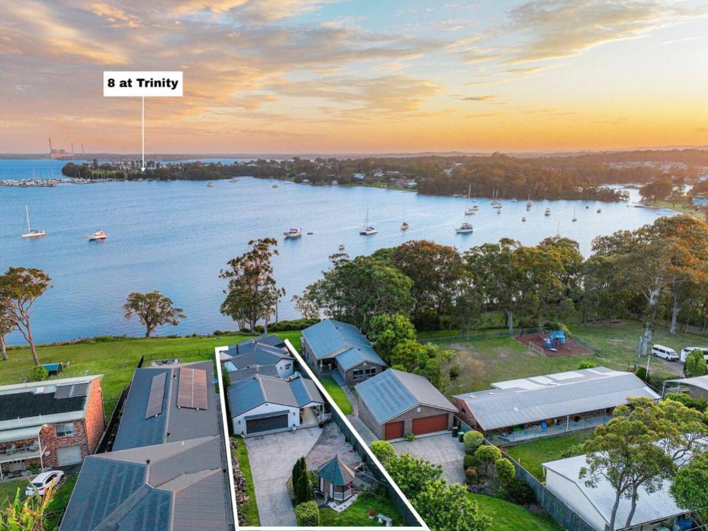 an aerial view of a harbor with boats in the water at Bayview Bliss Brightwaters in Morisset East