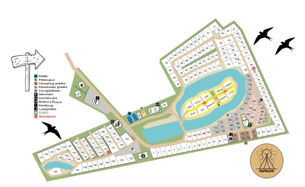 a conceptual site plan for a condo complex at Camping Papillon Kinrooi - Pipowagen 2p terras in Kinrooi