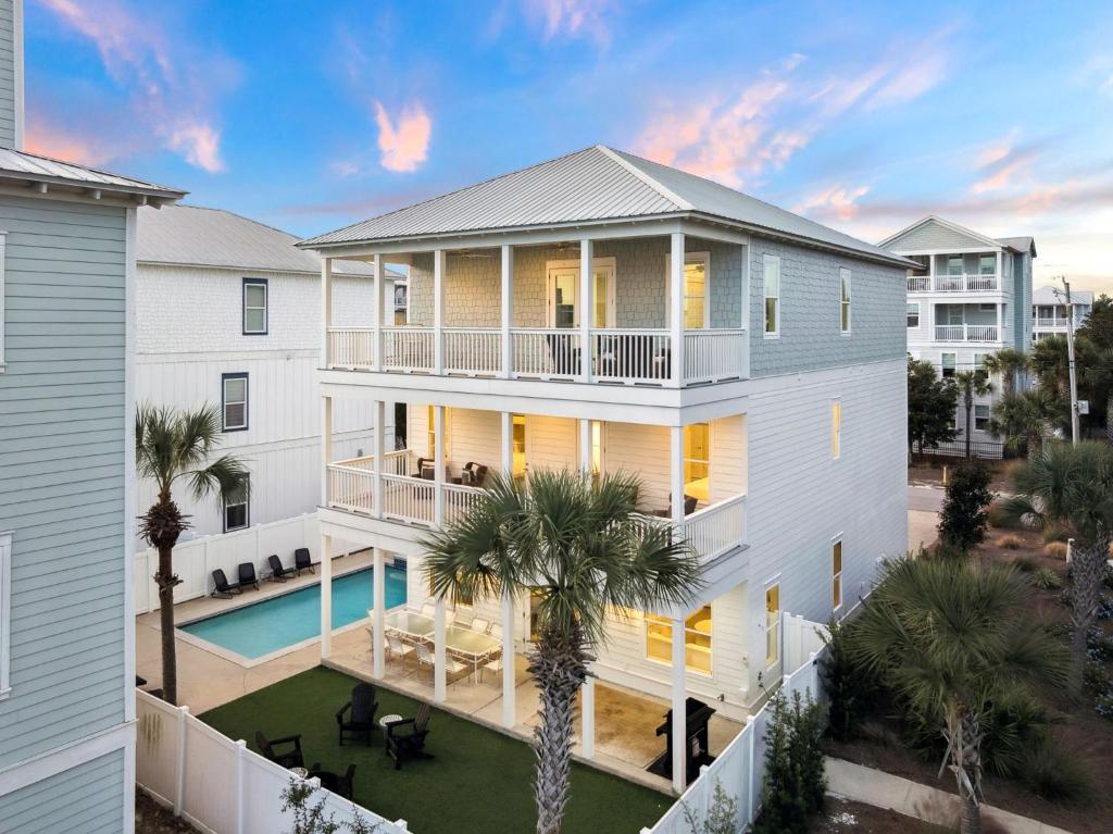 an aerial view of a house with a swimming pool at Inlet Beach Reunion House by 30A Escapes in Inlet Beach