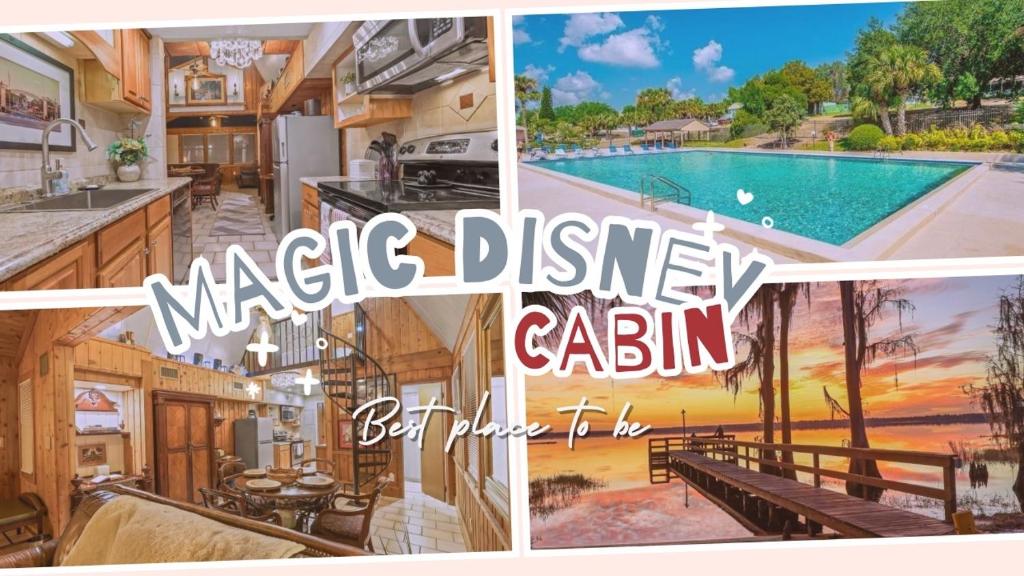 a collage of pictures of a house with a swimming pool at Enchanted Hucks Hideaway in Clermont