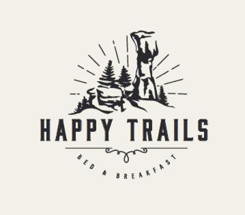 a sign that says happy trails with a man holding a flag at Happy Trails BnB in Tropic