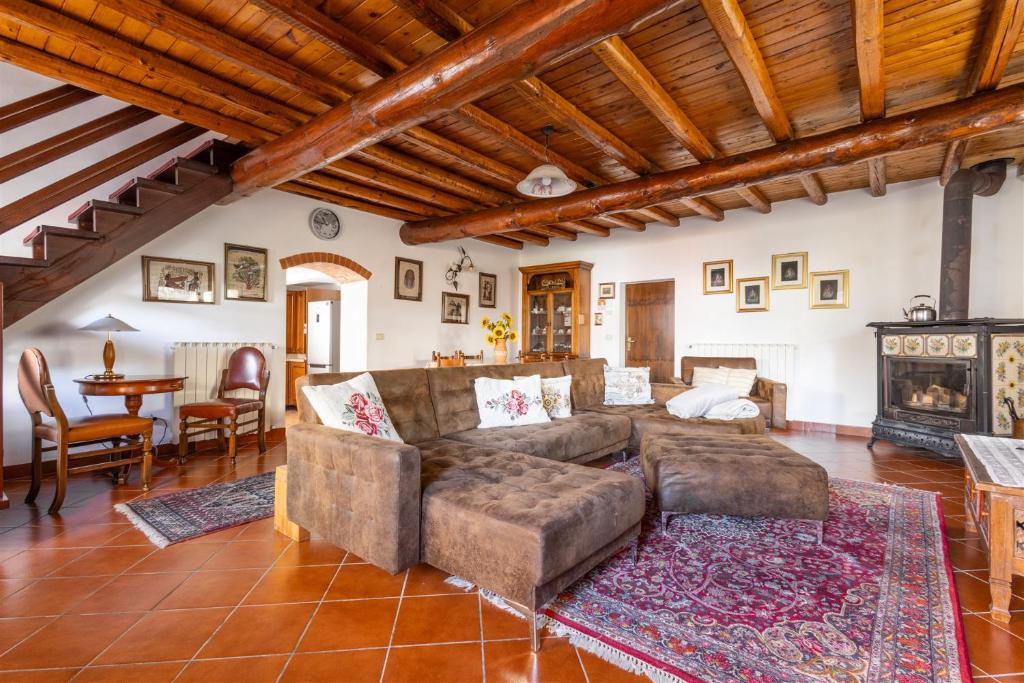a living room with a couch and a fireplace at IseoLakeRental - Chalet Giulia in Sovere