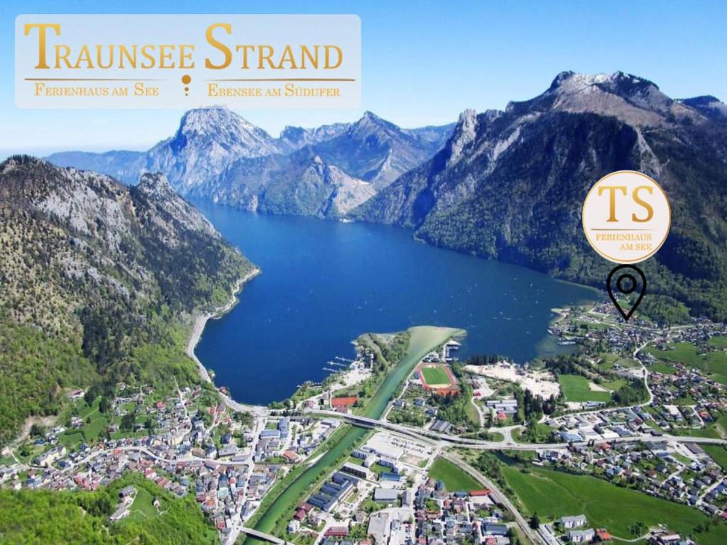 a magazine cover with a view of a lake and mountains at Ferienhaus TraunseeStrand in Ebensee