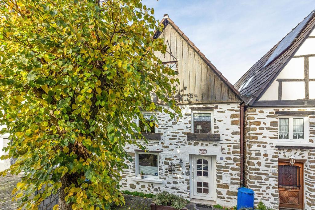 an old stone house with a tree in front of it at Ferienhaus Neuenrade in Neuenrade