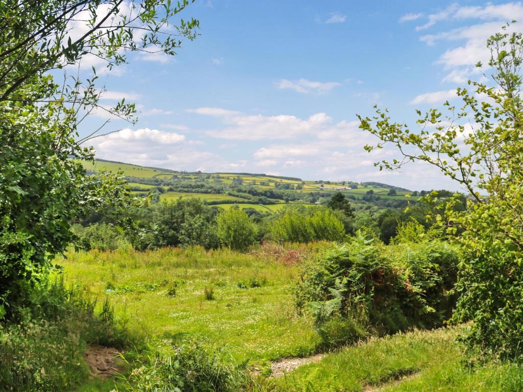 a field with green grass and trees on a sunny day at Farm House - Uk50262 in Llandeilo