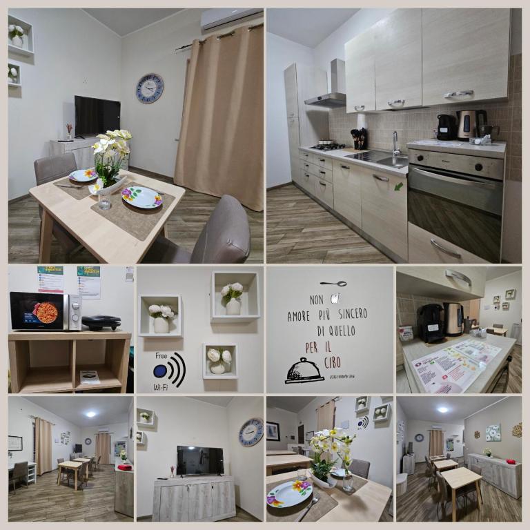 a collage of photos of a kitchen with a sink and a stove at Dream & Fly Hermada in Fiumicino