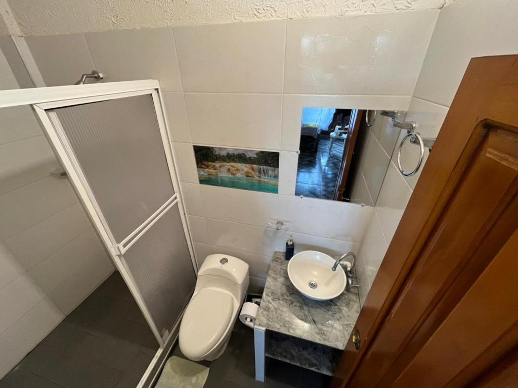a small bathroom with a toilet and a sink at Cabañas Arrecifes in El Valle