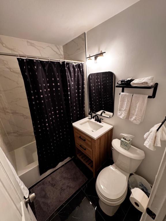 西棕榈滩Cozy 3BR WPB Cottage的浴室里有马桶、洗手池和淋浴。