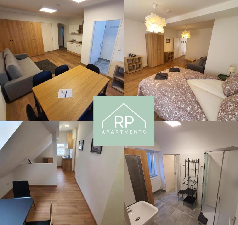 グラーツにあるRP-Apartmentsのベッドルームとリビングルームの写真集