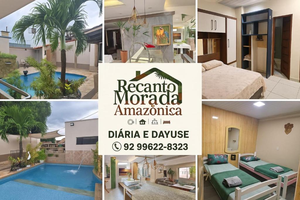a collage of photos of a hotel with a sign at Recanto Morada Amazônica in Manaus