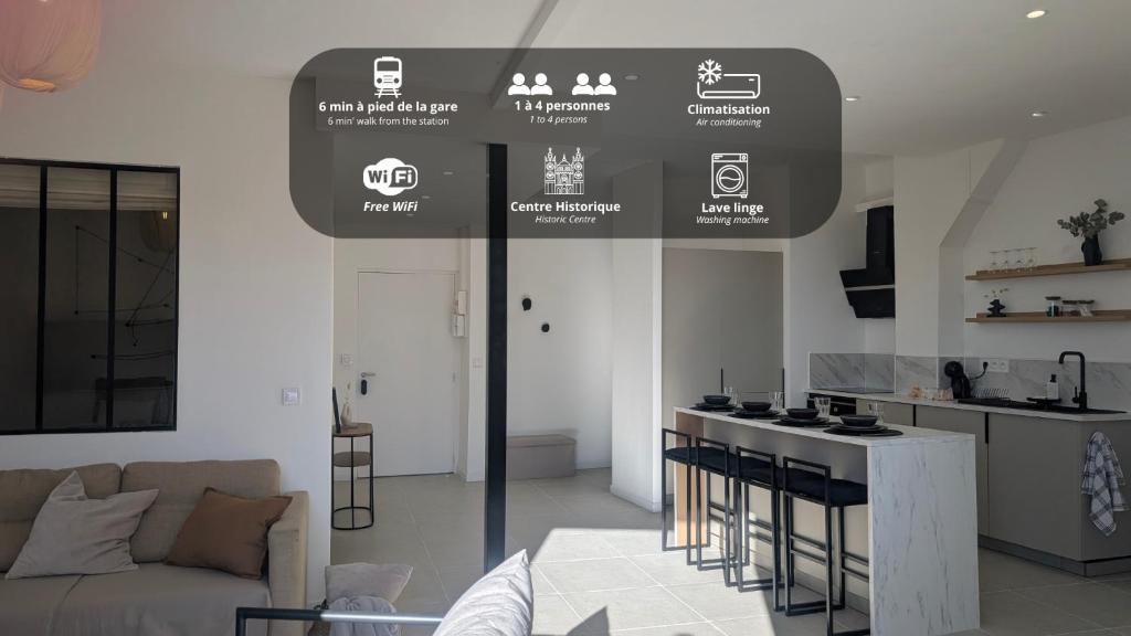 Kuchyň nebo kuchyňský kout v ubytování L'alcôve - appartement moderne et spacieux - proche gare - centre historique - WiFi - Clim