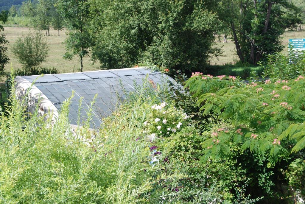 a garden with a greenhouse and some flowers at Cottage Les Quatre Saisons in Giverny